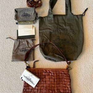 Campomaggi Cognac Brown Leather Handbag with cleaning care kit. NWT